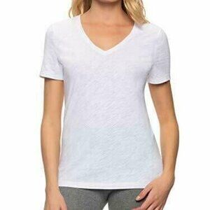 Felina Women's V-Neck Short Sleeve cotton modal T-Shirt, White, Size M
